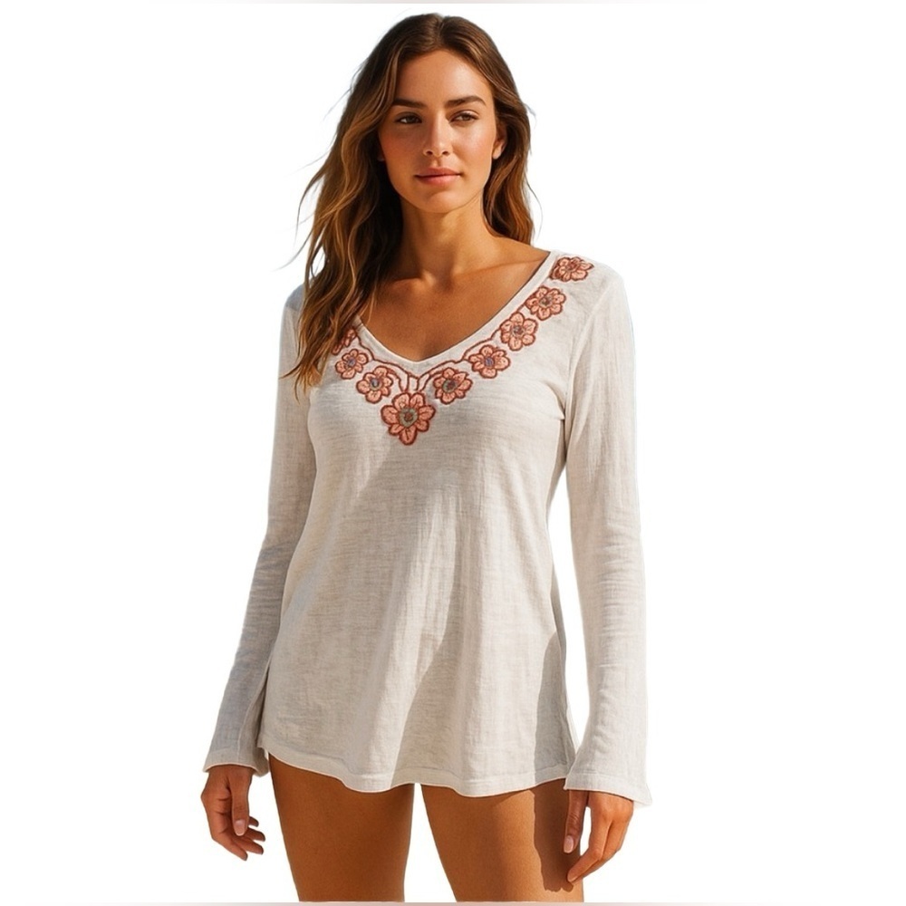 INC International Concepts White Linen Top Women Large
